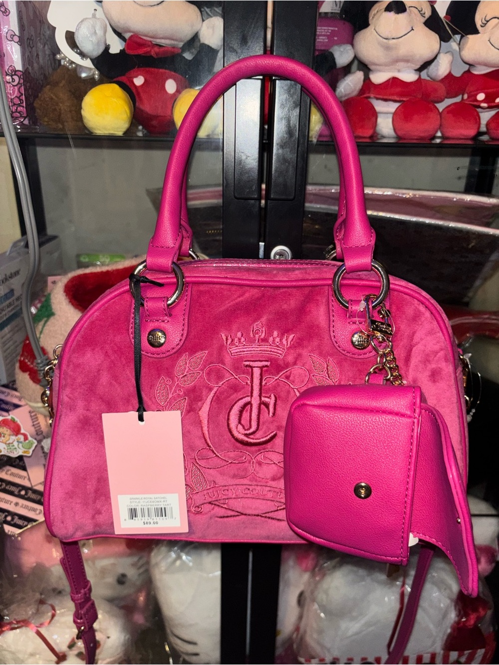 Pink Suede Dome Satchel with Coin Pouch